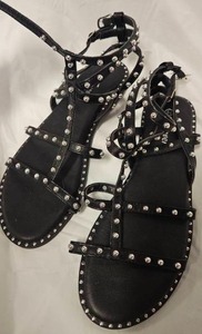 lot 237 image: Forever Black Studded Gladiator Flat Sandals