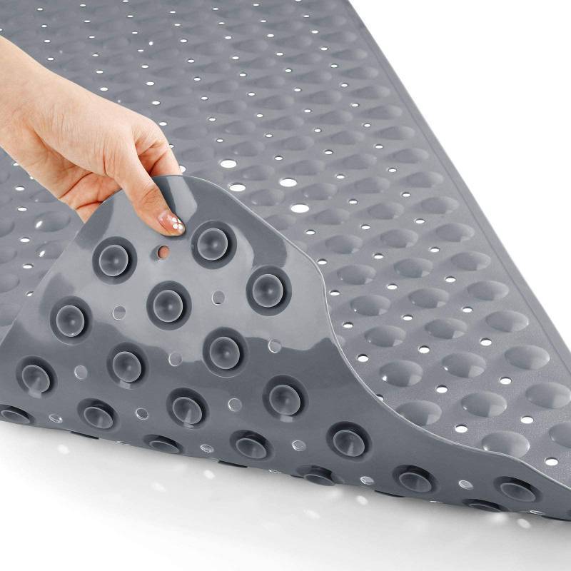 lot 1077 image: Yimobra Non Slip Bathtub Mat 40 x 16 Inch, Extra Long Shower Mat with Drain Holes, Machine Washable Baby Bath Mats, Strong Suction Cups for Bathroom Floor, Grey&nbsp
