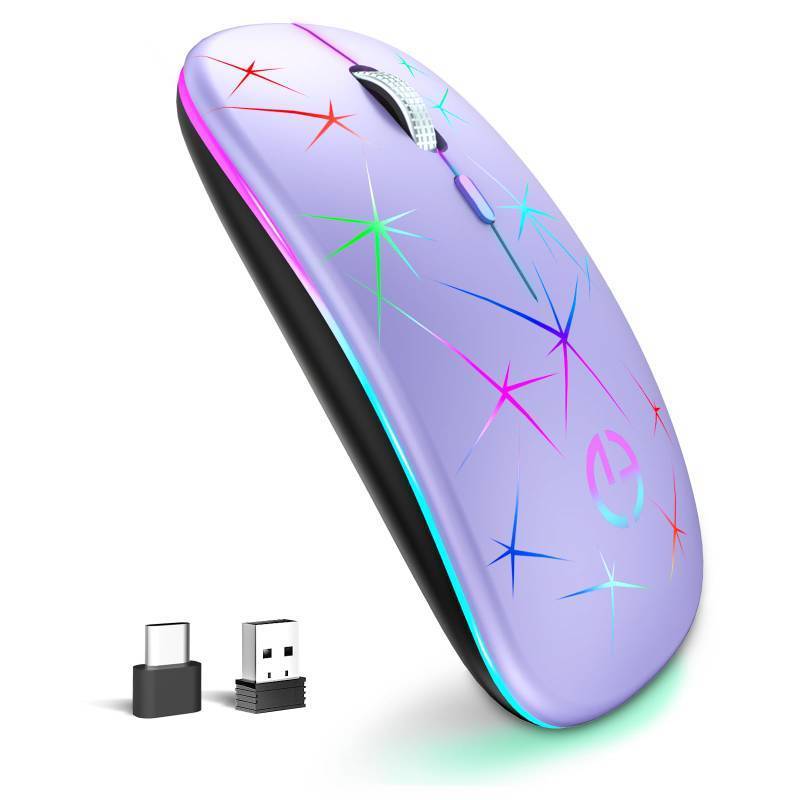 lot 1113 image: TaIYanG Wireless Mouse, 2.4G Portable Optical Quiet RGB Mouse with USB Receiver and Type C Adapter, 3 Adjustable DPI Levels, Wireless Computer Mouse for Laptop, Computer, PC, MacBook, Desktop - Retail $10