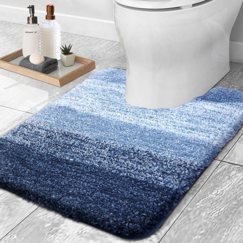 lot 1152 image: OLANLY Luxury Toilet Rugs U-Shaped 24x20, Extra Soft and Absorbent Microfiber Bathroom Rugs, Non-Slip Plush Shaggy Bath Mat, Machine Wash Dry, Contour Bathroom Mats for Toilet Base, Navy