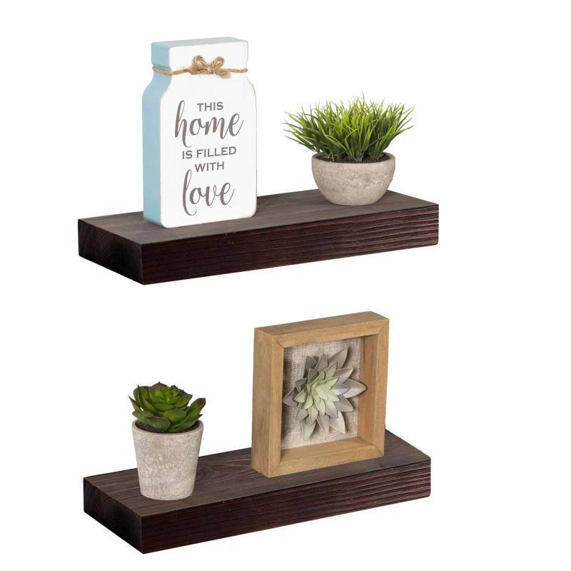 lot 1149 image: WELLAND Bradley 5 Deep Narrow Floating Shelves Set of 2 Handmade Wood Wall Shelves Rustic Shelves Wall-Mounted (Brown, 12 inch) - Retail $28