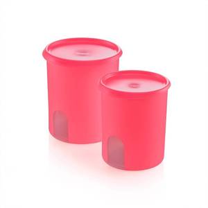 lot 1012 image: Tupperware 4pc (set of 2) Store and See Food Storage Canister Set Pink - Retail $20