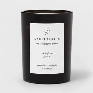 lot 1023 image: 8oz Glass Jar Zodiac Sagittarius Candle Black - Threshold - Retail $18