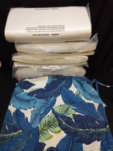 lot 1036 image: Outdoor Chair Cushions with Tropical Leaf Print Covers - Set of 4 - Retail $60