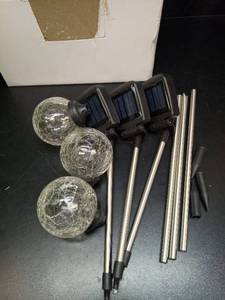 lot 1054 image: Solar Crackle Glass Globe Garden Stake Lights Set of 3 - Retail $20