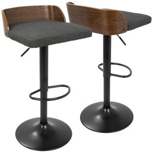 lot 1092 image: Maya Mid-Century Modern Adjustable Barstool in Walnut Wood and Charcoal Fabric by LumiSource - Retail $290