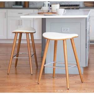 Set of 2 26" Saddle Counter Height Barstools with Faux Leather White - Lumisource: Upholstered, Wood Legs, Fixed Base - Retail: $100