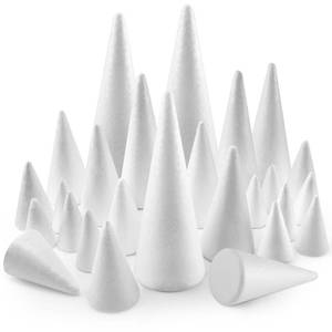 lot 1101 image: Yalumo 26 Pack Foam Cones for Crafts, 5 Size White Polystyrene Foam Tree Cones 8, 6, 4.3, 3, 2.4 Inch Tall for DIY Art Projects, Christmas Trees, Gnomes, Holiday Decorations, Wedding, Crafts Supplies - Retail $20