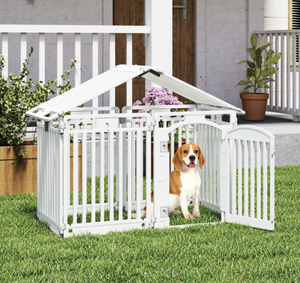 lot 3096 image: 8 Panel 32 inch Plastic Pet Playpen, Suction Cup to Floor - Retail $110