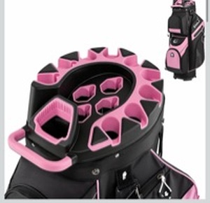 lot 3483 image: Tangkula Golf Cart Bag with 14-Way Full Length Dividers, 6 Molded Lock Top Golf Club Bag with 11 Pockets, Cooler Bag, Padded Strap, Handles, Umbrella Holder & Rain Hood - Retail $140