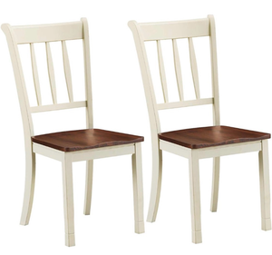 lot 3491 image: Giantex Wood Dining Chairs Set of 2, Armless Kitchen Chairs wSolid Rubber Wood Frame, Easy to Assemble Dining Side Chair, Farmhouse Dining Room Chairs - Retail $140