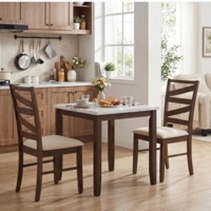 lot 3493 image: Giantex Dining Chairs Set of 2, Kitchen Chairs with Tall Backrests, Linen Fabric Upholstered Seats and Rubber Wood Frames, Farmhouse Style Side Chairs for Dining Room, Living Room, Brown & Beige  - Retail $150