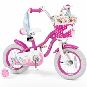 lot 3671 image: Olakids Kids Bike, 12 14 16 18 20 Inch Mermaid Theme Girls Bicycle with Training Wheels Basket Adjustable Seat and Handlebar Dual Brake - Retail $96