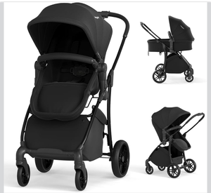 lot 3695 image: BABY JOY 2 in 1 Baby Stroller, High Landscape Convertible Bassinet Stroller with Reversible Seat, Adjustable Backrest and Canopy, Foldable Pushchair Pram Stroller for Newborn Toddler 0-36 Months - Retail $126