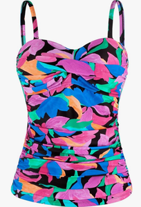 lot 4016 image: Womens Strapless Bandeau Swimsuit Top Ruched Tummy Control Tankini Top Only, XL - Retail $29