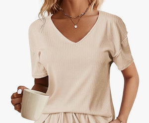 lot 4024 image: Womens Ribbed Knit Short Sleeve Shirt, L - Retail $30