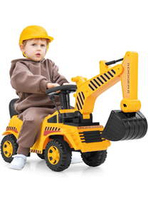 Ride On Excavator, Kids Construction Digger Truck, Ride on Push Car for Toddlers w/Working Shovel, Engine Sound, Under-seat Storage, Anti-Rollover Device, Sliding Car Vehicle Toy - Retail: $55