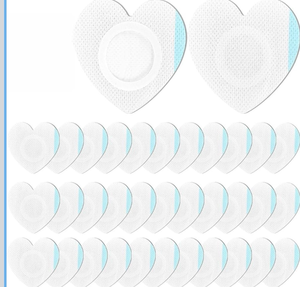 lot 4048 image: 2 PACKS - 30 Pcs Disposable Castor Oil Patches,Spunlace Absorbent Wrap,Highly Absorbent,Leak-Proof,Self-Adhesive,No Wash,Breathable(Oil Not Included) (Heart Shape,White) - Retail $10
