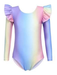 lot 4056 image: Arshiner Girls Gymnastics Leotards Ruffle Long Sleeve Shimmer Ballet Unitard Dancewear for 3-10 Years - Retail $15