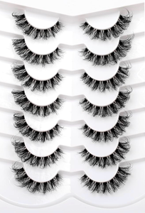 lot 4064 image: Fake Eyelashes Faux Mink Lashes Strips Cat Eye Wispy Volume Lashes D-Curly Clear-Band Natural 8D Extension Wispies 7 Pairs Pack - Retail $10