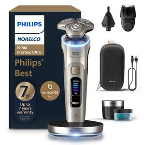 Philips Norelco Shaver i9000 Prestige Ultra, Wet & Dry Electric Shaver, White Gold, SenseIQ Pro Technology, Triple Lift & Cut System, 360 Rotating NanoTech Precision Blades, Beard Styler, XP9403/88 - Retail: $285