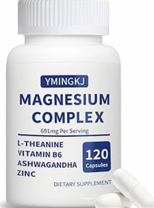 lot 4069 image: Magnesium Complex Supplement 350 mg - 120 Capsules - with Glycinate L-Theanine Ashwagandha & Zinc, Vegan - 60 Servings - Retail $18