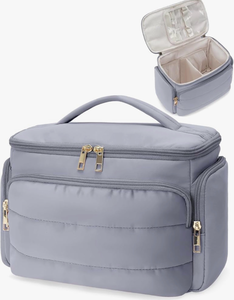 lot 4079 image: Travel Toiletry Bag for Women, Wide-open Large Makeup Bag with Handle, Puffy Makeup Organizer for Toiletries, Cosmetics, Accessories, Essentials (Slate Blue) - Retail $22
