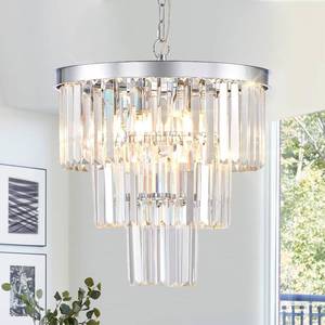 lot 4108 image: CATINER Modern Chrome Crystal Chandeliers 16 Small Pendant Light Luxury 3 Tiers 6-Light K9 Crystal Ceiling Pendant Round Light Fixture for Dining Room Entryway Kitchen Bedroom Closet - Retail $130