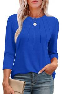 lot 4138 image: XIEERDUO Womens Tunic Tops Dressy Casual Round Neck Work Blouses Long Sleeve Shirts for Women Fall Clothes Blue XL - Retail $10