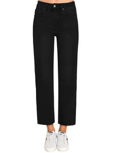 lot 4160 image: KDF Womens Cropped Straight Leg Jeans - High Waisted Jeans for Women 78 Length Denim Pants with Crop Hem Black Size 4 - Retail $39