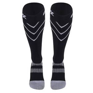 lot 4163 image: CSX 20-30 mmHg Compression Socks for Men and Women, Knee High, Recovery Support, Athletic Sport Fit, Silver on Black, Large - Retail $25