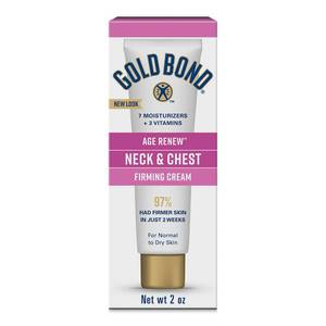 lot 4165 image: Gold Bond Age Renew Neck & Chest Firming Cream, 2 Oz, Hydrates, Renews, and Visibly Improves Firmness, Texture & Elasticity of Aging Skin, Non-Greasy, Dermatologist-Tested, Hypoallergenic, Unscented - Retail $12