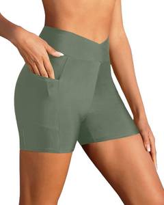 lot 4168 image: Yonique Womens Swim Shorts High Waisted Swim Bottoms Tummy Control Bathing Suit Bottom Boy Shorts(Available in Plus) V-Cross Army Green L - Retail $296