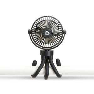 lot 4173 image: Munchkin Stroller Fan - Portable Fan for Travel, Baby Gear Accessory with 4 Speeds, Flexible Clip-on Leg Attachment, Rechargeable Battery, Black with Multicolored LED Lights - Retail $16