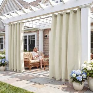 lot 4174 image: RYB HOME 2 Panels Outdoor Curtains Windproof, Heavy Duty Weighted Waterproof Drapes Block Sun & Heat 100% Privacy Drapes for Patio Area Pergola Porch Deck, Beige, W52 x L96 inches - Retail $42