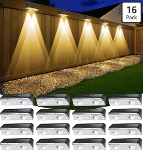 KEILAIMO Solar Fence Lights Outdoor, 16 Pack IP65 Waterproof Fence Lights Solar Powered with Ultra-Bright LED Lens, 9 Color Modes, 12+ Hours Steady Glow for Deck/Backyard/Patio/Pool/Wall - Black - Retail: $120