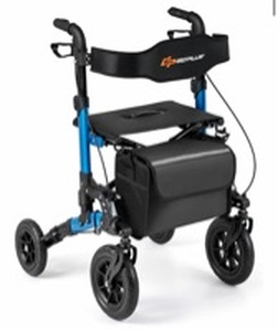 lot 1322 image: Goplus Walkers for Seniors with Seat, 2 in 1 Folding Rolling Rollator Walker with 9.5 Front Wheels, Mesh Backrest, Spring Suspension, Cane Holder, 300 LBS Max Load, Adult Mobility Walking Aid, Blue - Retail $120