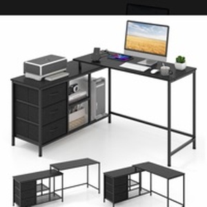 lot 1325 image: L-Shaped Computer Desk with Power Outlet and Storage Drawers - Retail $55