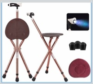 lot 1326 image: Folding Walking Cane with Built-In Seat and LED Light - Retail $45
