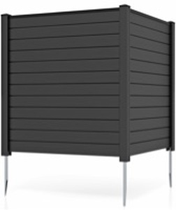 lot 1327 image: Giantex Air Conditioner Fence 2 Panels - 48W x 48H Outdoor Privacy Screen with Upgraded Metal Stakes, PP Trash Can Enclosure, Decorative Garden Fences for Patio Lawn AC Unit Pool Pump, Black - Retail $157