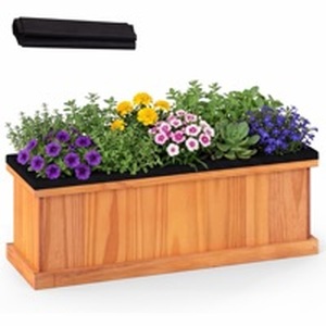 lot 1328 image: Wood Raised Garden Bed, Rectangular Planter Box wDrainage Holes & Liner for Growing Flowers Vegetables, Outdoor Indoor Gardening Kit for Patio Backyard Balcony (1, 40 x 13 x 12) - Retail $65