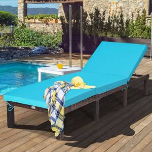 lot 1337 image: Costway Outdoor Rattan Lounge Chair Chaise Recliner Adjustable Cushioned Patio Turquoise  - Retail $136