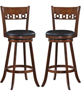 lot 1340 image: Giantex Swivel Bar Stools Set of 2, 30.5 Bar Height Bar Chairs with Back, Rubber Wood Frame, Upholstered Farmhouse Faux Leather Barstools for Kitchen Island, Dining Room, Home, Pub, Espresso  - Retail $117