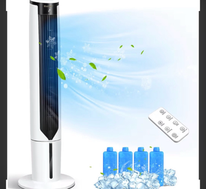lot 1342 image: COSTWAY Evaporative Air Cooler, 41-inch Portable Oscillating Air Cooler with Remote, 3 Modes, 3 Speeds, LED Display, 9H Timer Auto-off, Quiet Standing Bladeless Tower Fan for Bedroom Home Office - Retail $116