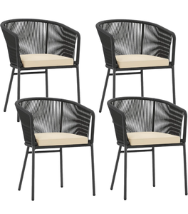 lot 1347 image: Tangkula Patio Chairs Set of 4, Outdoor Accent Chairs with Woven Rope Curved Backrest & Armrests, Seat Cushion, Adjustable Foot Pads, Modern Dining Chair for Dining Room, Patio, Backyard, Black - Retail $225