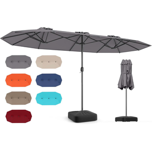 lot 1350 image: Tangkula 13FT Double-sided Patio Umbrella, Extra Large Twin Table Umbrella with Crank Handle, Umbrella Base, Safety Lock, Air Vent, Outdoor Market Umbrella for Garden Pool Backyard (Gray) - Retail $90