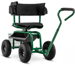 lot 1374 image: Goplus Garden Seat with Wheels, Rolling Gardening Stool with Adjustable 360° Swivel Seat, Tool Tray & Storage Basket, Extendable Handle, Outdoor Gardening Scooter, Garden Cart Workseat for Seniors - Retail $120