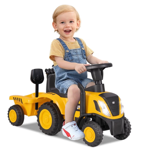 lot 1380 image: Licensed Caterpillar Ride on Tractor by OLAKIDS, 2 in 1 Ride on Push Car with Detachable Trailer, Headlight, Horn, Rake, Shovel, Foot to Floor Walker Toy Sliding Truck Gift for Kids Toddler - Retail $63