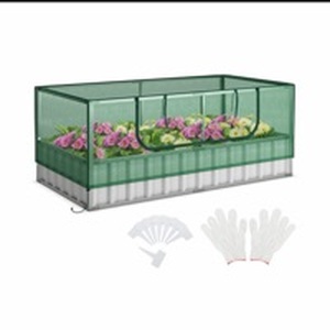lot 1385 image: Galvanized Raised Garden Bed with Greenhouse Cover - Retail $120