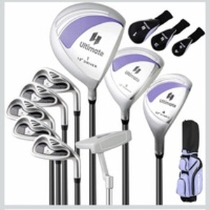 lot 1386 image: Tangkula 12 Pieces Womens Complete Golf Clubs Set, Golf Club Package Set with 460CC Driver, Fairway Wood & Hybrid, Irons, Putter, Portable Regular Golf Club Set Right Handed  - Retail $240